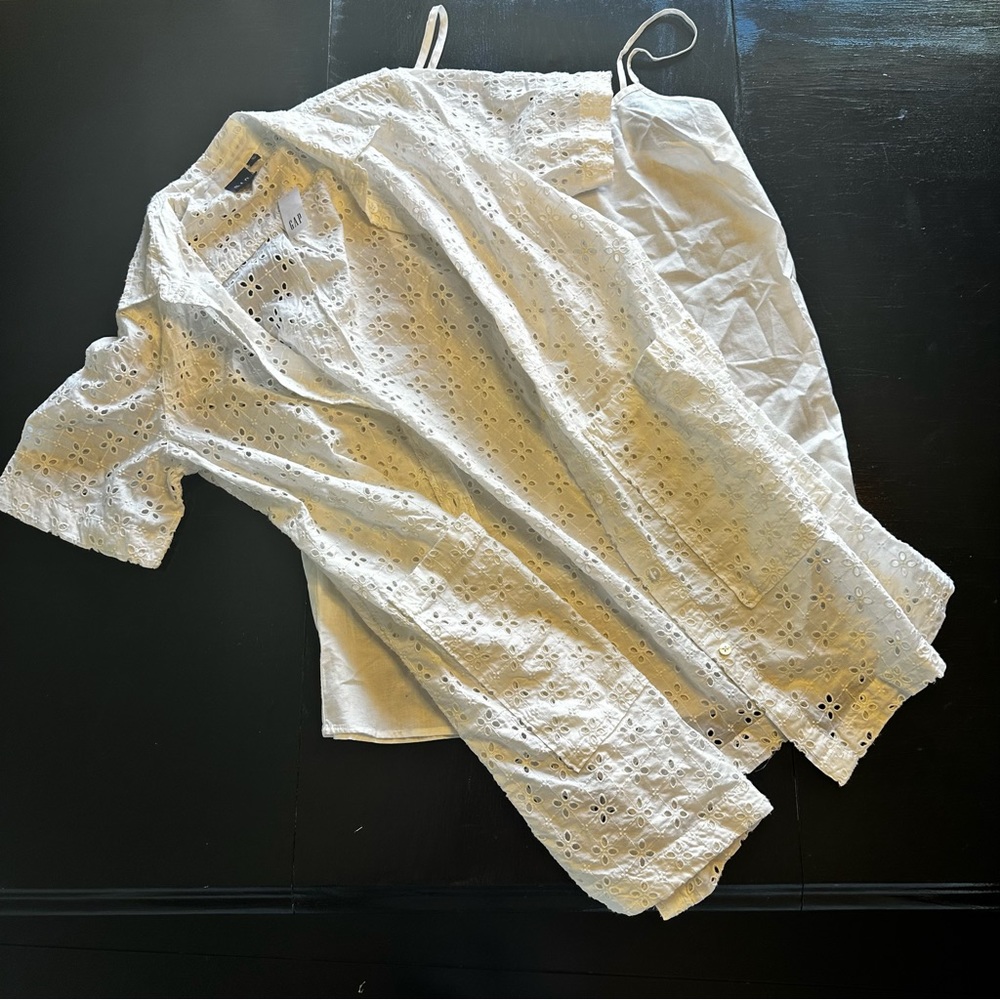 NWT GAP Large White Off White Bathing Suit Cover up Tank  Top Button Down Shirt